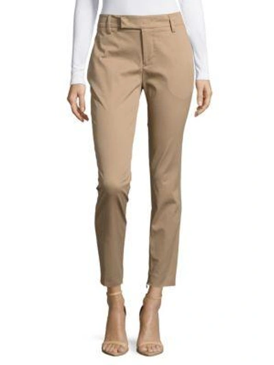 Shop Jil Sander Solid Cotton-blend Cropped Pants In Beige