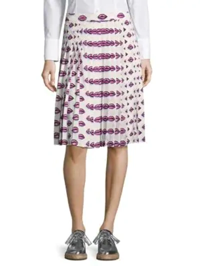 Shop Prada Gonna Sable Printed Pleated Skirt In Avorio Fux