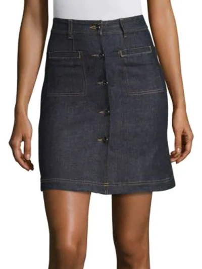 Shop Carven Cotton Blend Button Front Skirt In Indigo
