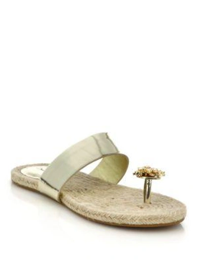 Shop Oscar De La Renta Angelica Metallic Leather & Jeweled Toe Sandals In Platinum