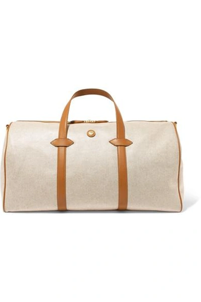Shop Paravel Main Line Duffel Leather-trimmed Canvas Weekend Bag In Tan