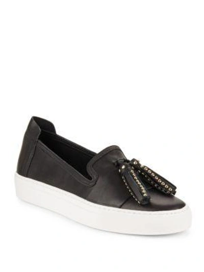 Shop Rachel Zoe Bern Tasseled Leather Slip-on Sneakers In Black