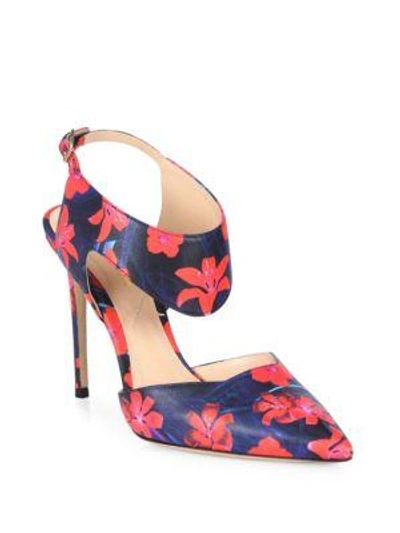 Shop Nicholas Kirkwood Leda Cutout Flower-print Leather Slingbacks In Poppy Red