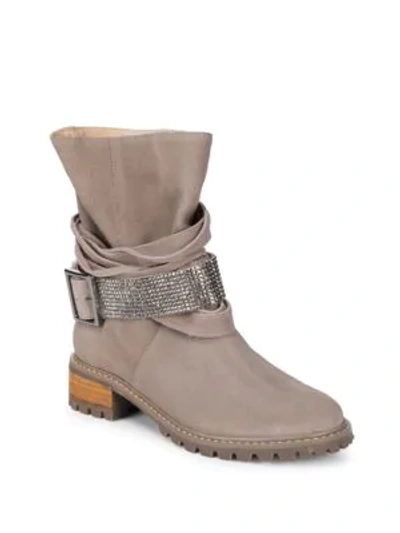 Shop Schutz Kiara Ruched Leather Booties In Grey