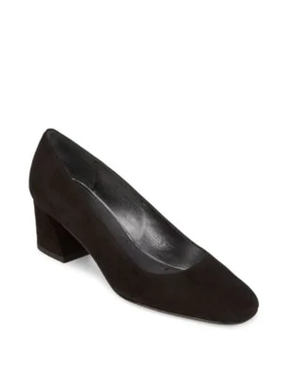 Shop Stuart Weitzman Marymid Suede Block Heel Pumps In Black Suede