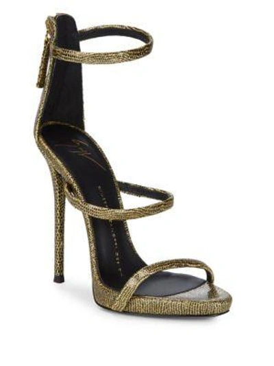 Shop Giuseppe Zanotti Three-strap Stiletto Heel Leather Sandals In Black Gold