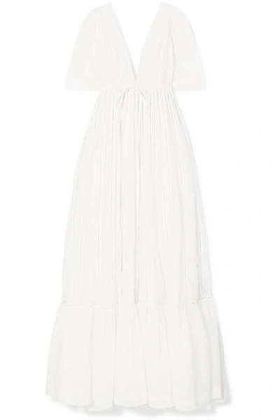 Shop Kalita Uschi Embroidered Cotton And Silk-blend Voile Maxi Dress In White