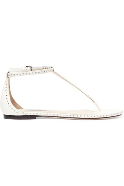 Shop Jimmy Choo Afia Studded Leather Sandals In White