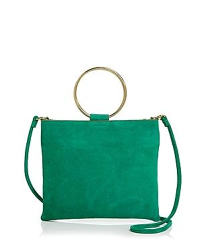 Shop Thacker Le Pouch Suede Crossbody In Green/gold