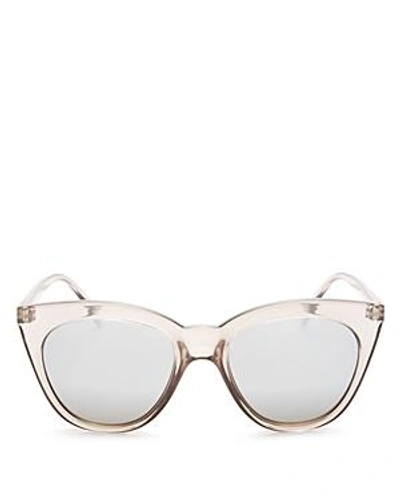 Shop Le Specs Women's Halfmoon Magic Mirrored Cat Eye Sunglasses, 53mm In Stone/smoke Mono Silver Mirror