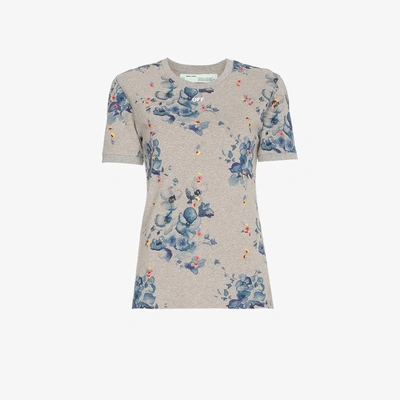 Shop Off-white X Browns Floral Print Short Sleeve Cotton T Shirt In Grey