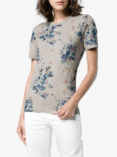 Shop Off-white X Browns Floral Print Short Sleeve Cotton T Shirt In Grey