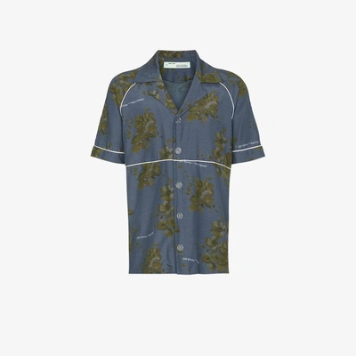 Shop Off-white X Browns Floral Print Cotton Shirt With Piping In Blue