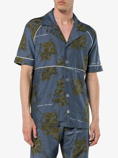 Shop Off-white X Browns Floral Print Cotton Shirt With Piping In Blue