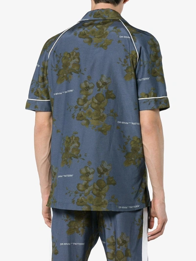 Shop Off-white X Browns Floral Print Cotton Shirt With Piping In Blue