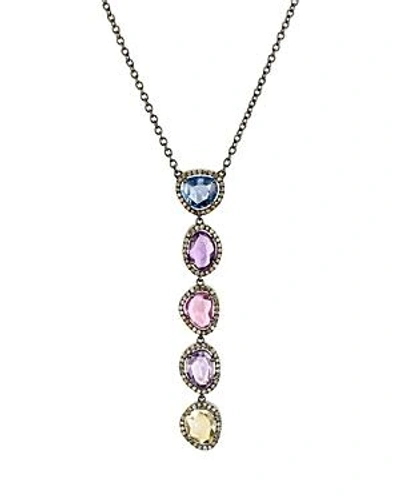 Shop Ela Rae Multicolored Sapphire & Diamond Pave Necklace, 15 In Multi/silver