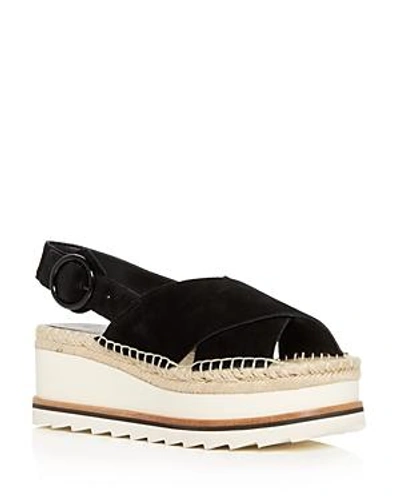 Shop Marc Fisher Ltd Women's Glenna Suede Slingback Espadrille Platform Sandals In Black