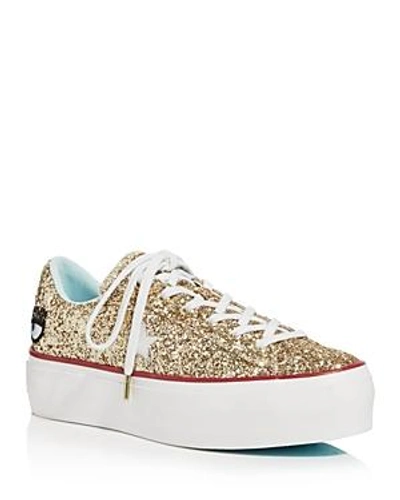 Shop Converse Women's One Star Platform X Chiara Ferragni Glitter Sneakers In Gold/glacier Blue