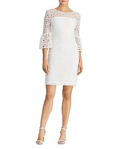 Shop Ralph Lauren Lauren  Petites Bell-sleeve Lace Sheath Dress In White