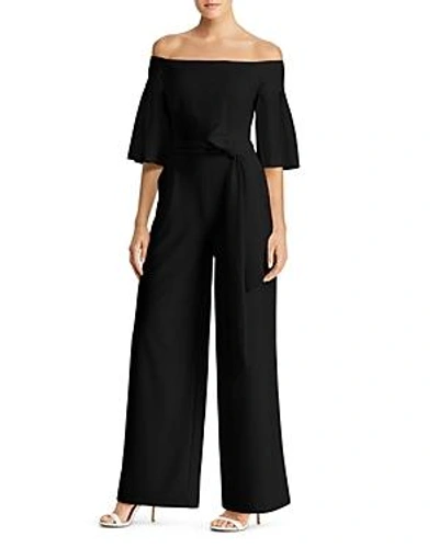 Shop Ralph Lauren Off-the-shoulder Wide-leg Jumpsuit In Black