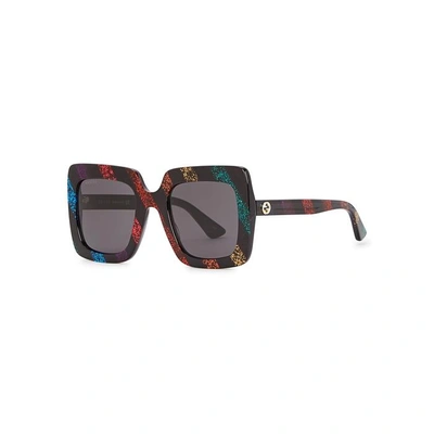 Shop Gucci Glitter-striped Oversized Sunglasses In Multicoloured