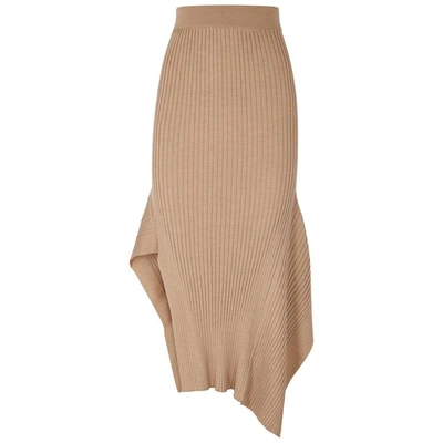 Shop Stella Mccartney Ribbed Wool And Silk-blend Skirt In Camel