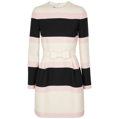 Shop Valentino Striped Wool And Silk-blend Dress In Multicoloured