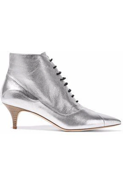 Shop M Missoni Metallic Textured-leather Ankle Boots In Silver