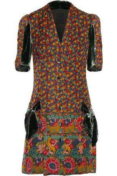 Shop Anna Sui Woman Velvet-trimmed Printed Cotton And Silk-blend Mini Dress Multicolor