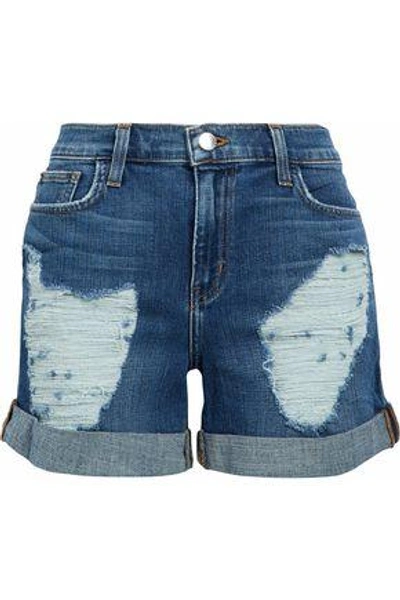 Shop L Agence L'agence Woman Distressed Denim Shorts Mid Denim