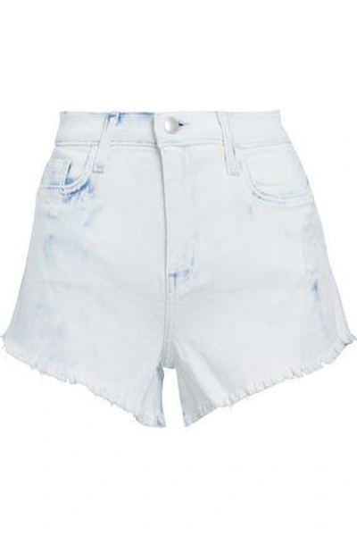 Shop L Agence L'agence Woman Zoe Distressed Denim Shorts Light Denim