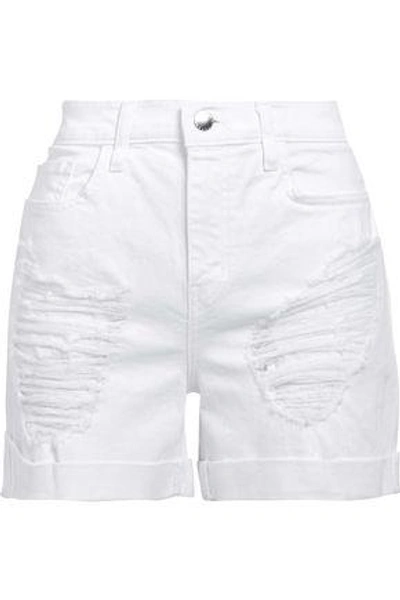 Shop L Agence Distressed Denim Shorts In White
