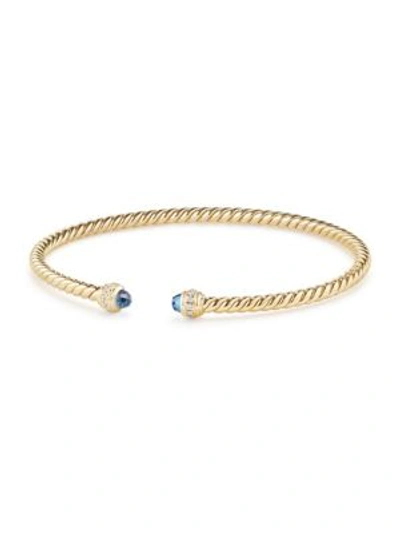 Shop David Yurman Women's Cable Spira 18k Yellow Gold & Diamond Bracelet In Hampton Blue Topaz