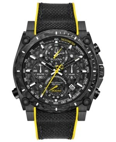Shop Bulova Men's Chronograph Precisionist Champlain Black & Yellow Rubber Strap Watch 46.5mm