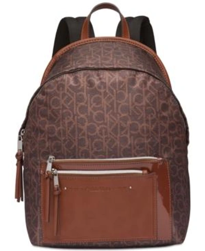 Shop Calvin Klein Lisa Nylon Backpack In Brown Khaki/photoprint/silver