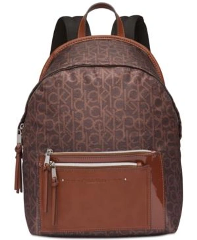 Calvin Klein Lisa Nylon Backpack In Brown Khaki photoprint silver