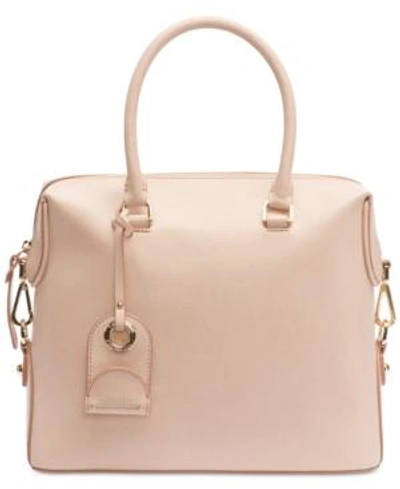 Shop Calvin Klein Sabrina Leather Satchel In Desert Taupe/gold