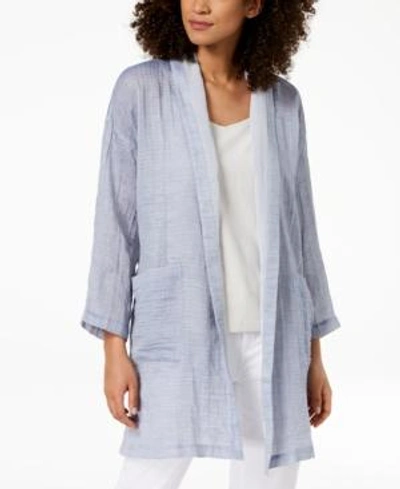 Shop Eileen Fisher Organic Cotton Textured Kimono Jacket In Chambray