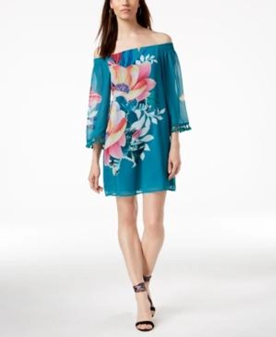 Shop Trina Turk Amaris Floral-print Off-the-shoulder Dress In Multi