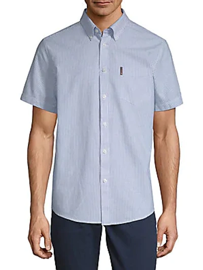 Shop Ben Sherman Short-sleeve Cotton Button-down Shirt In Blue