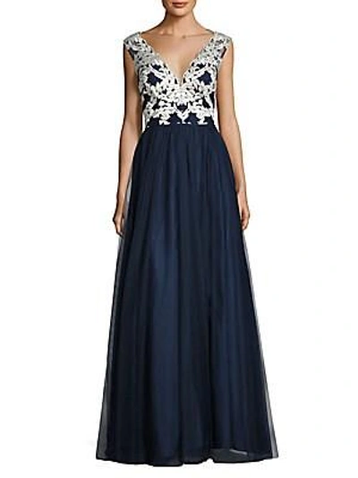 Shop Aidan Mattox Embroidered Tulle Gown In Twilight