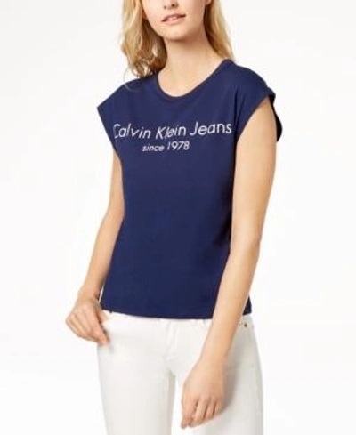 Shop Calvin Klein Jeans Est.1978 Cotton Graphic T-shirt In Blackend Indigo
