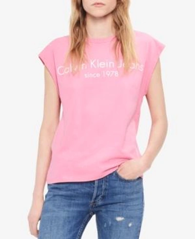 Shop Calvin Klein Jeans Est.1978 Cotton Graphic T-shirt In Wild Orchid