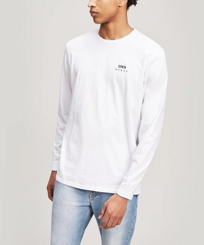 Shop Edwin Japan Long Sleeved T-shirt In White