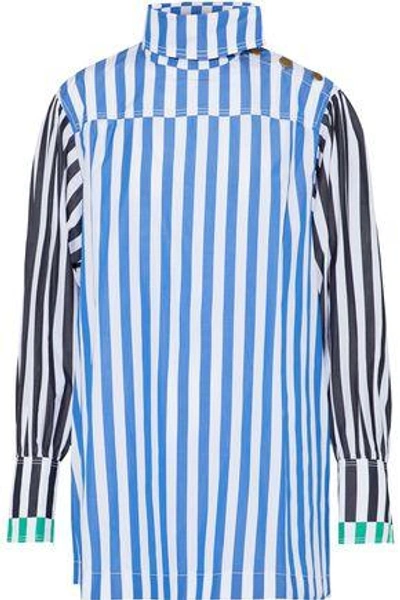 Shop Sonia Rykiel Woman Paneled Striped Cotton-poplin Top Blue