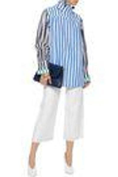 Shop Sonia Rykiel Woman Paneled Striped Cotton-poplin Top Blue