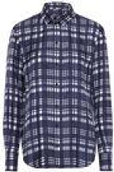 Shop Joseph Woman Checked Silk-twill Shirt Navy