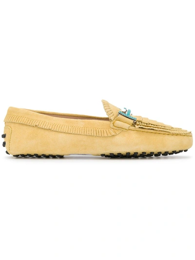Shop Tod's Gommino Fringed Loafers - Yellow & Orange