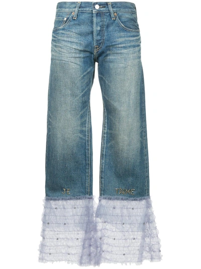 Shop Tu Es Mon Tresor Tulle Frill Hem Boyfriend Jeans Short Length