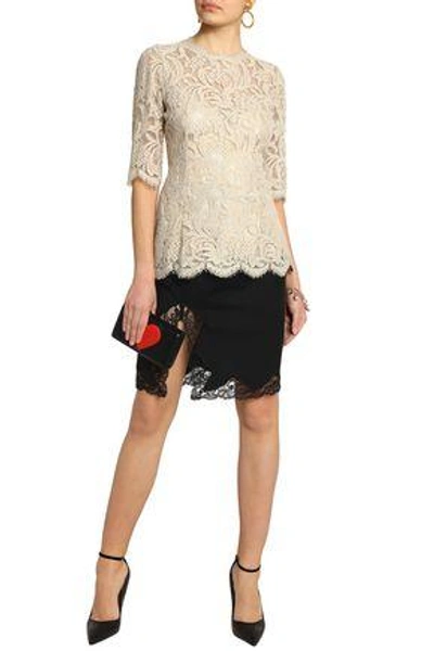Shop Dolce & Gabbana Cotton-blend Corded Lace Top In Beige